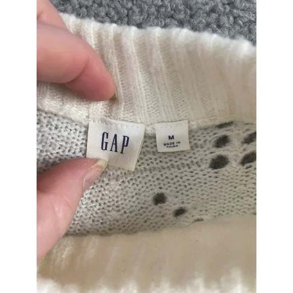 GAP Sweater Womens medium ivory eyelet Knit wool blend‎ crew neck - Picture 4 of 7